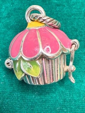 Enamel Tea Cup and Teapot Charm Pendant in Pink and Lime